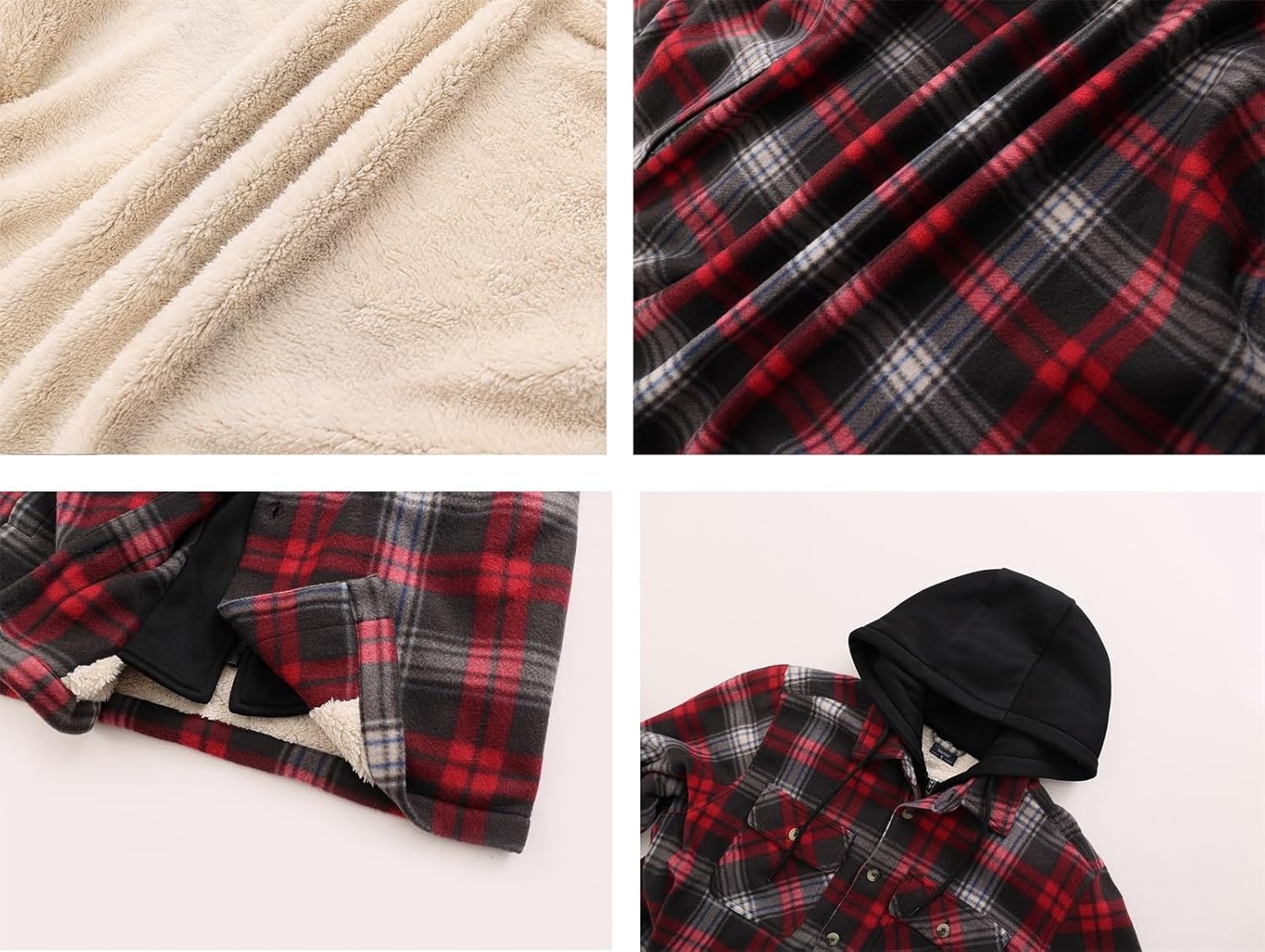 Heavy Thick Flannel Plaid Jacket Sherpa Fleece Lined Hoodies for Men Zip Up Winter Warm Coat Buffalo Zipper Sweatshirt - Image 5