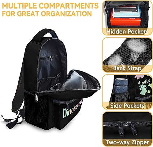 Miniatura 6 de Mochila de dinosaurio con lonchera y estuche para lápices, 3 en 1 a juego de mochilas para niños y niñas, bonita bolsa de libros y estuche para