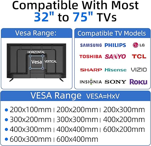 Miniatura 5 de Auoace Soporte de TV para paneles de yeso sin pernos para televisión de 32 a 75 pulgadas, soporte de pared para TV sin taladro, soporta 150 libras,