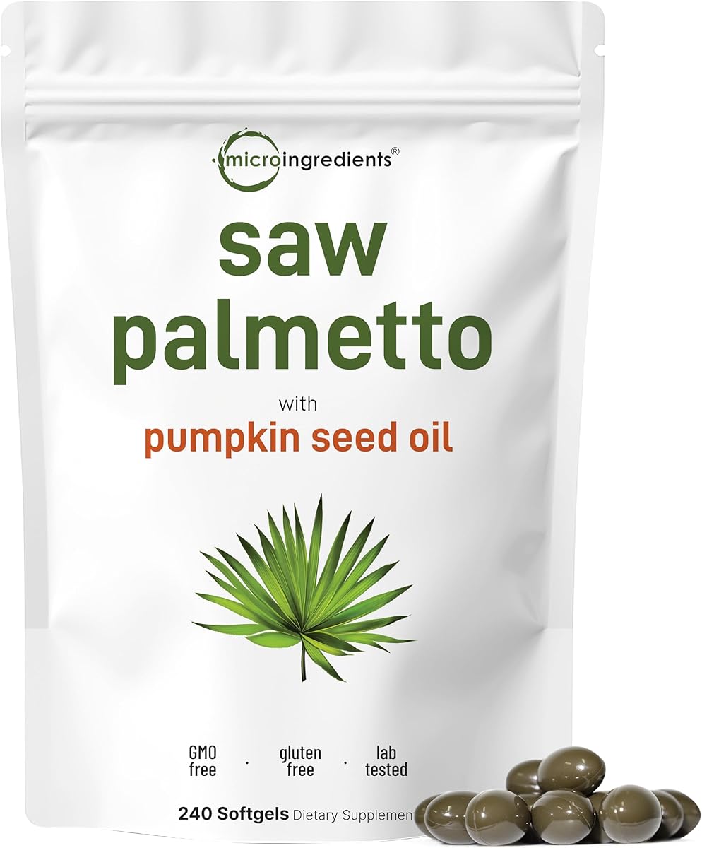 Micro Ingredients Saw Palmetto with Pumpkin Seed Oil, 240 Softgels | Cold Pressed Extract | Essential Fatty Acids & Phytosterols | Duo Action Support for Hair, Urinary, Bladder, & Prostate Health