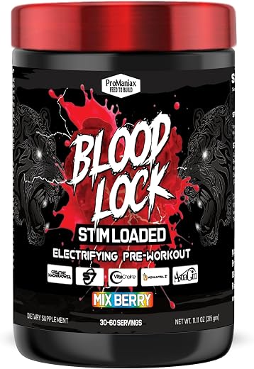 ProManiax Blood Lock Stim Loaded Electrifying Pre-Workout,60 Servings (315G, Mix Berry)