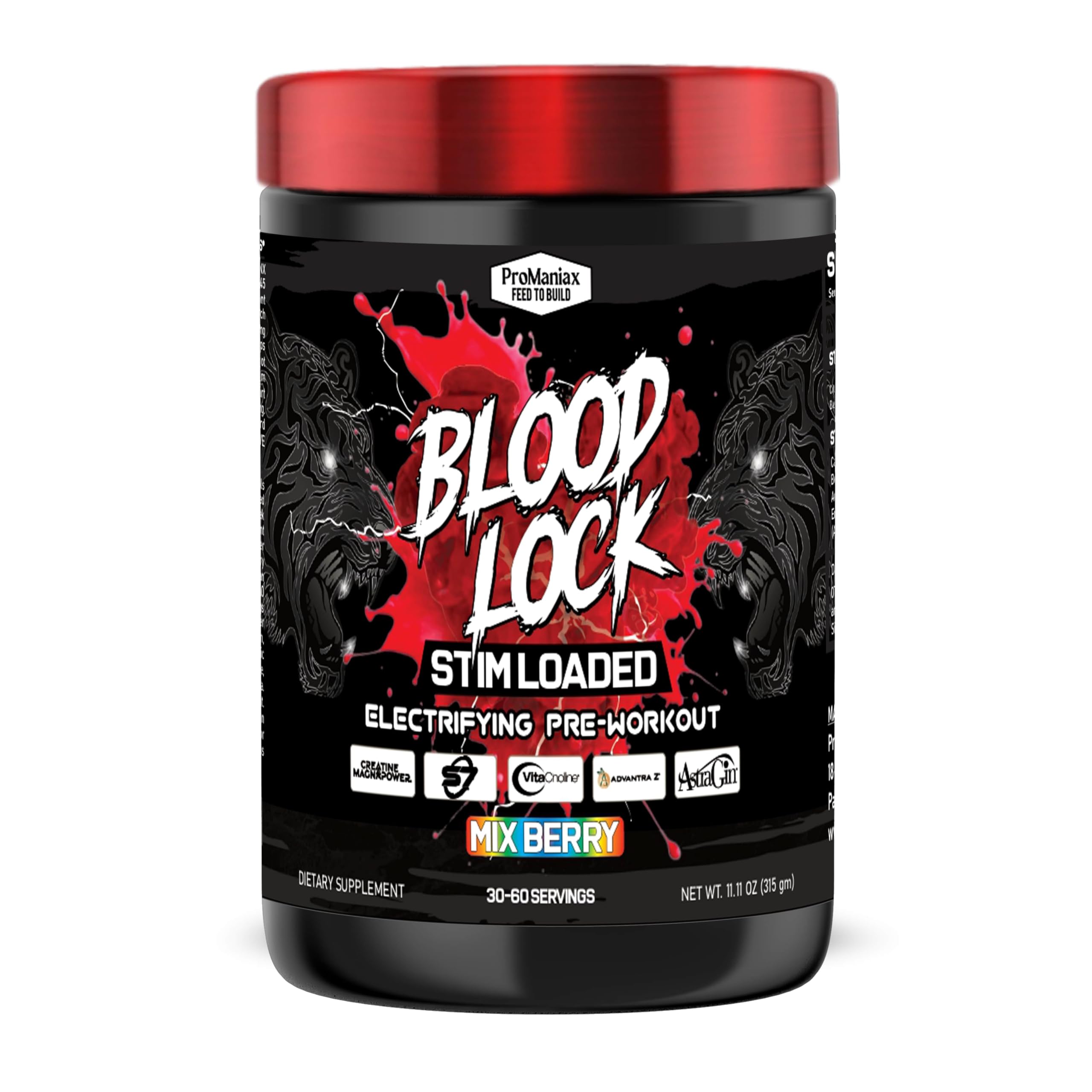 ProManiax Blood Lock Stim Loaded Electrifying Pre-Workout,60 Servings (315G, Mix Berry)