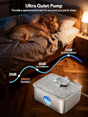 Miniatura 5 de SIBAYS Fuente de agua para perros de 4 galones15L, fuente de agua para mascotas de gran capacidad de acero inoxidable con luz LED de nivel de agua,