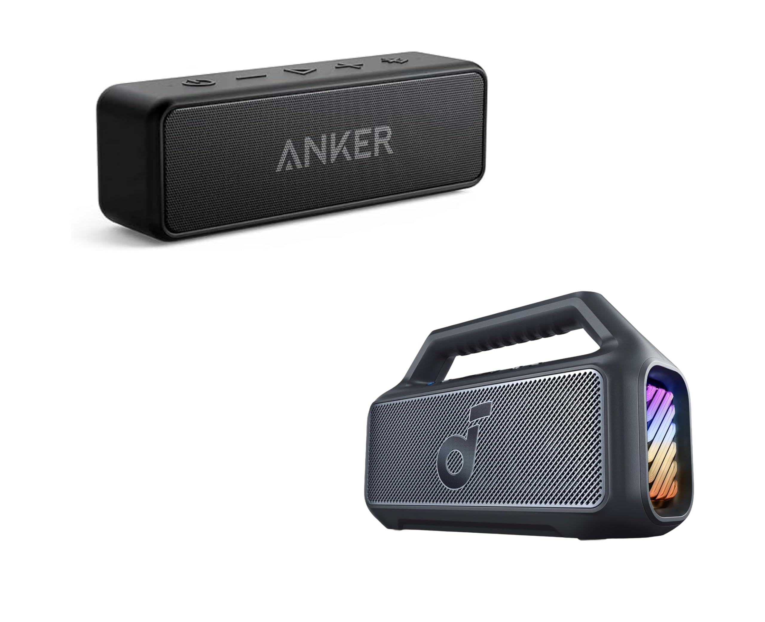 Anker Soundcore 2 & Soundcore Boom 2 Outdoor Speaker, 80W, Subwoofer, BassUp 2.0, 24H Playtime, IPX7 Waterproof, Floatable, RGB Lights, USB-C, Custom EQ, Bluetooth 5.3, Portable for Outdoors, Camping