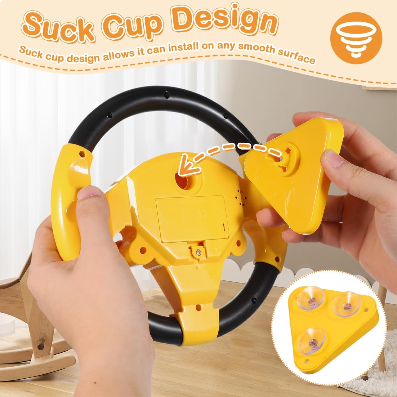 TOYANDONA Steering Wheel Toy Plastic Toy Steering Wheel for Kids Simulated Driving Controller with Light and Music Electric Sounding for Kids (Black Yellow PVC Style No Battery)