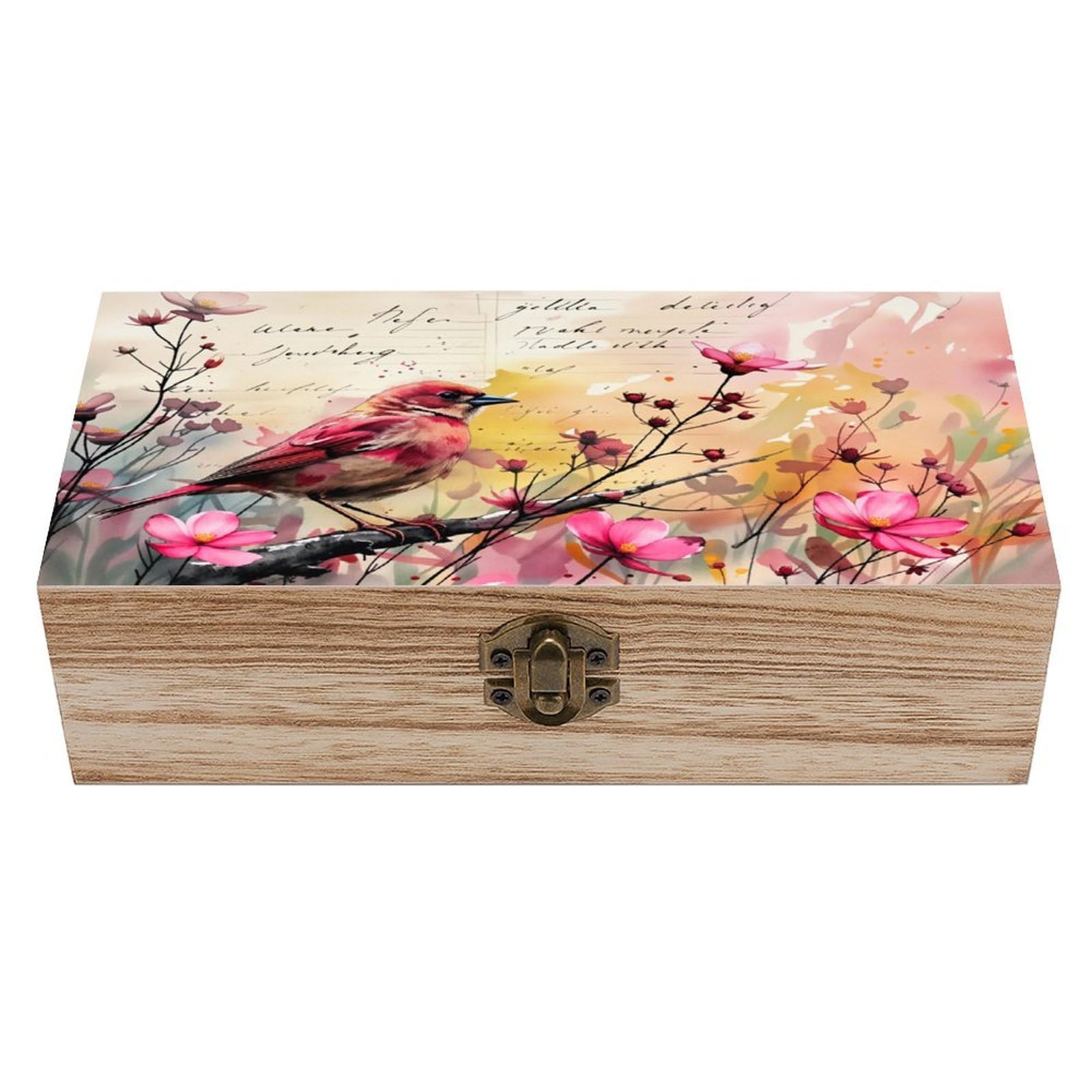 asbwuo Watercolor Bird And Blossom Vintage Wooden Keepsake Box