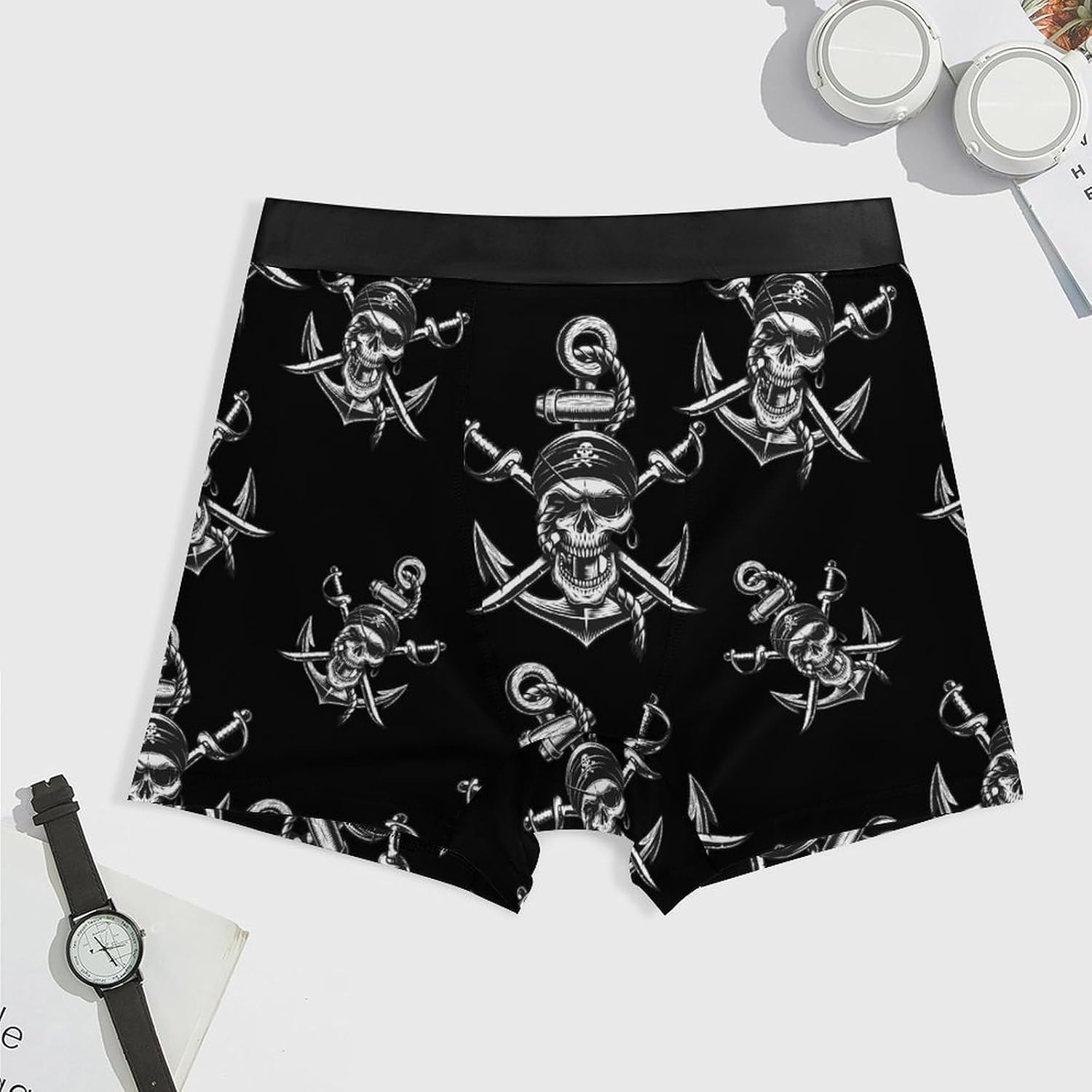 Pirate Skull Swords Anchorss Men's Underwear Boxer Briefs Breathable Shorts Elastic Waistband