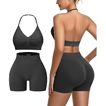 2 Piece Womens Workout Sets pilates outfits for women Padded Sports Bra Ribbed high waist yoga Shorts Gym athletic sets