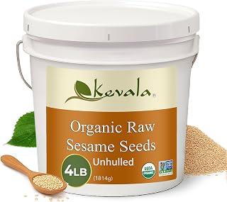 Kevala Organic Raw Unhulled Sesame Seeds 4lb Bucket - USDA Organic, Non-GMO, Gluten-Free for Cooking, Baking & Snacks