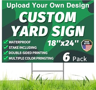 Custom Yard Sign, 18"x24", 6 Pack, Full Color Double Sided | Customized Lawn Sign, Double Sided Print, with Stakes, Garden Decorative, for Yard, Party, Wedding, Event, Holiday Gift