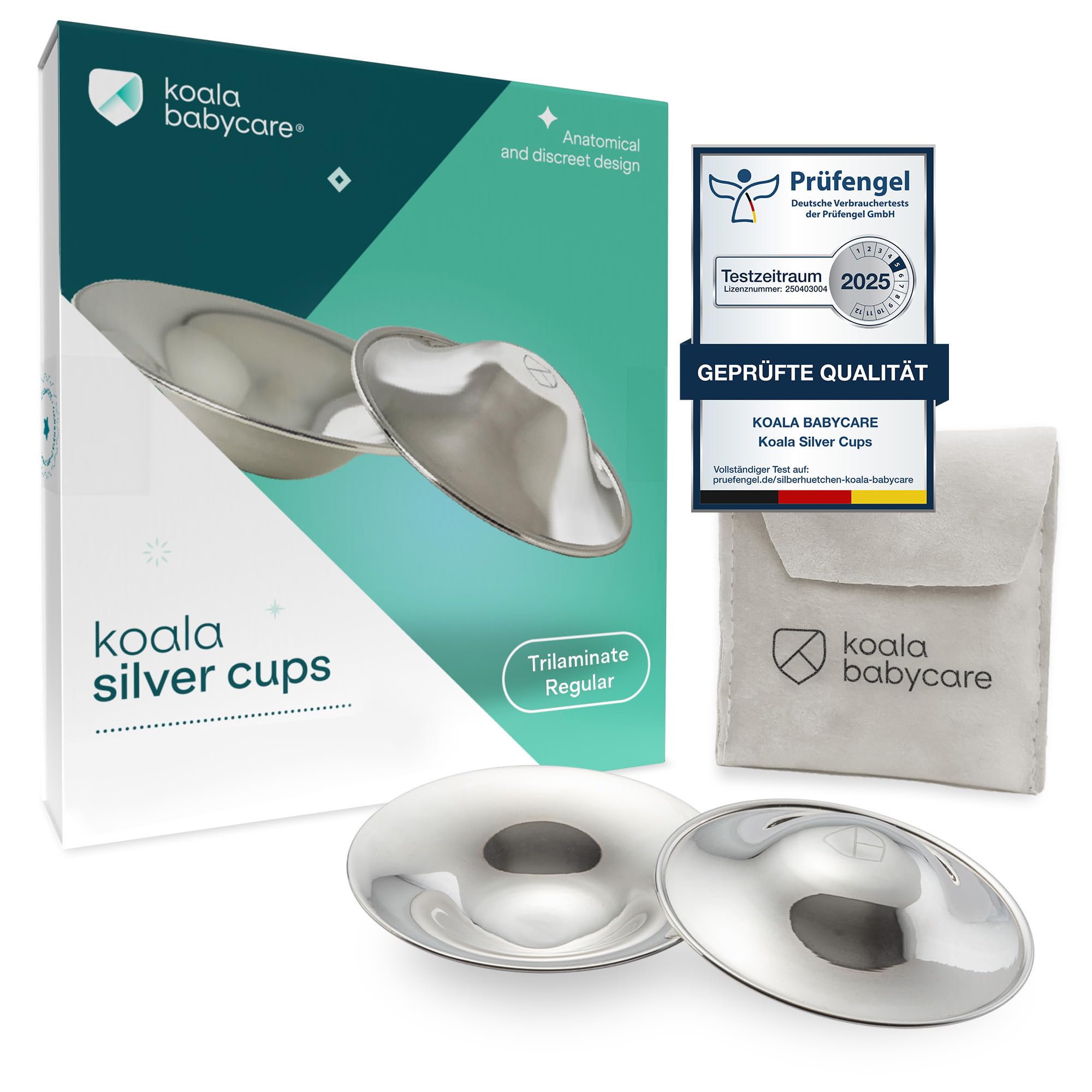 Koala Babycare Silberhütchen - 2 Stück - Stillhütchen Standardgröße Silber für maximale Resistenz - Brustwarzenschutz für empfindliche und schmerzende Brustwarzen