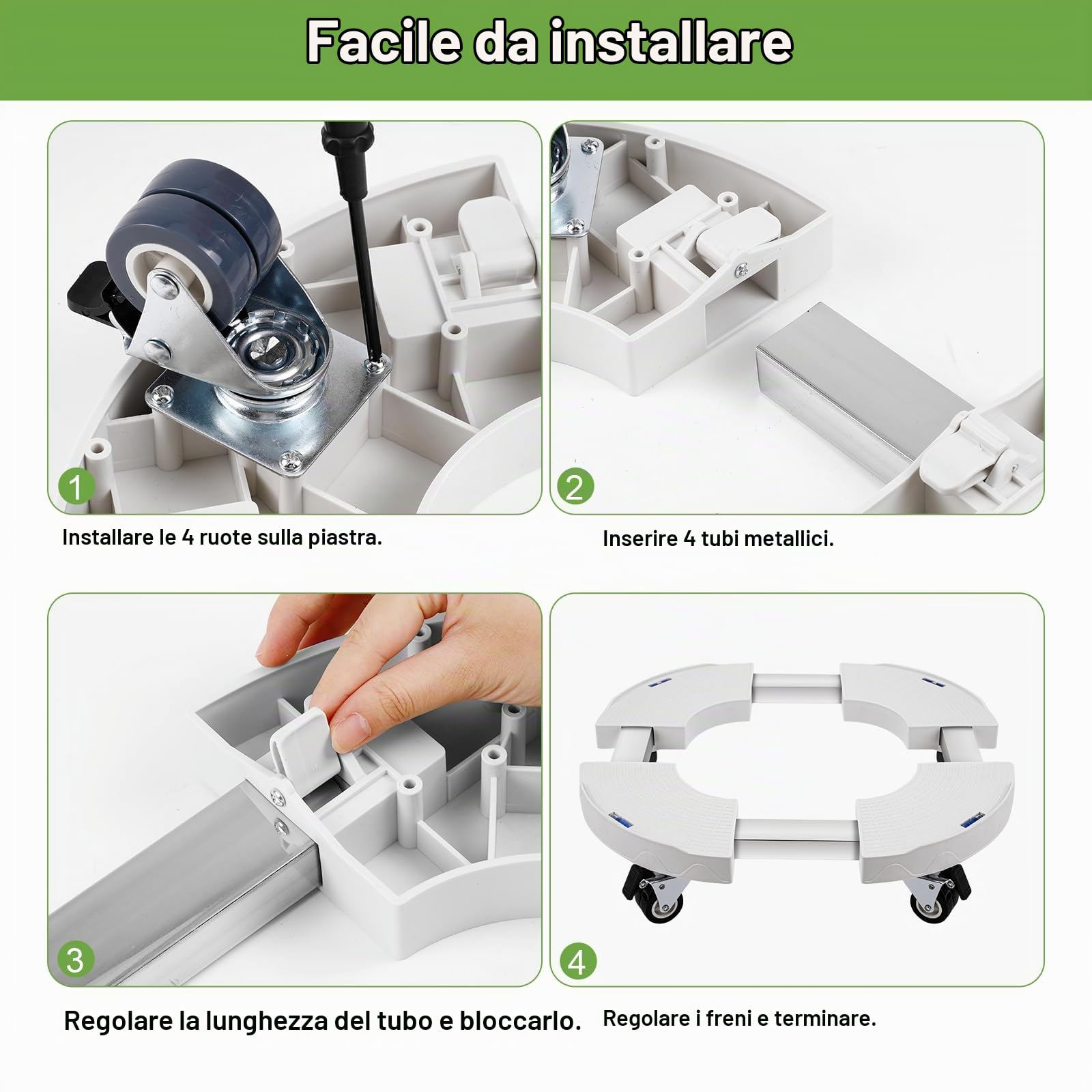 DEWEL Supporto per piante con ruote regolabile 38-51,5 cm, 200 kg,Bianco