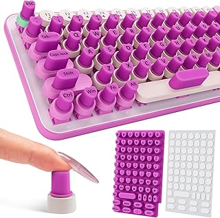 70PCS Keyboard Sticker for Long Nails, Self-Adhesive Raised Nail Art Typing Keycaps, Soft Long Nail Keyboard Stickers for Desktop PC Keys Cover, Heart-Shaped Keyboard Nail Bubbles for Women - Purple
