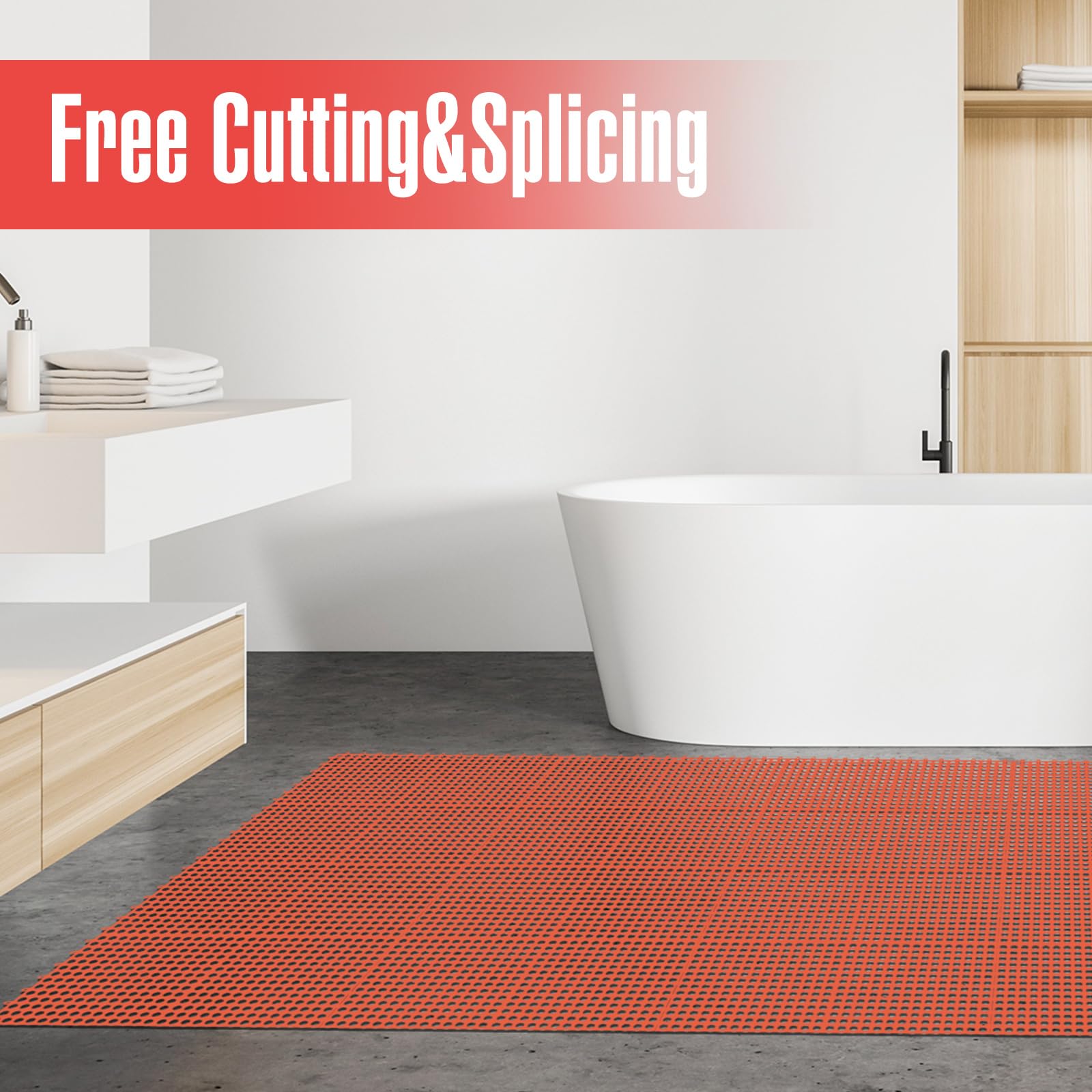 Tinideya 50 Pcs Drainage Mats 11.8'' x 11.8'' Modular Interlocking Floor Drainage Tiles Splicing Pool Floor Mat, Non Slip TPE Soft for Outdoor Deck Greenhouse Shower Bathroom Pool(Orange Red) — Amazon image 6
