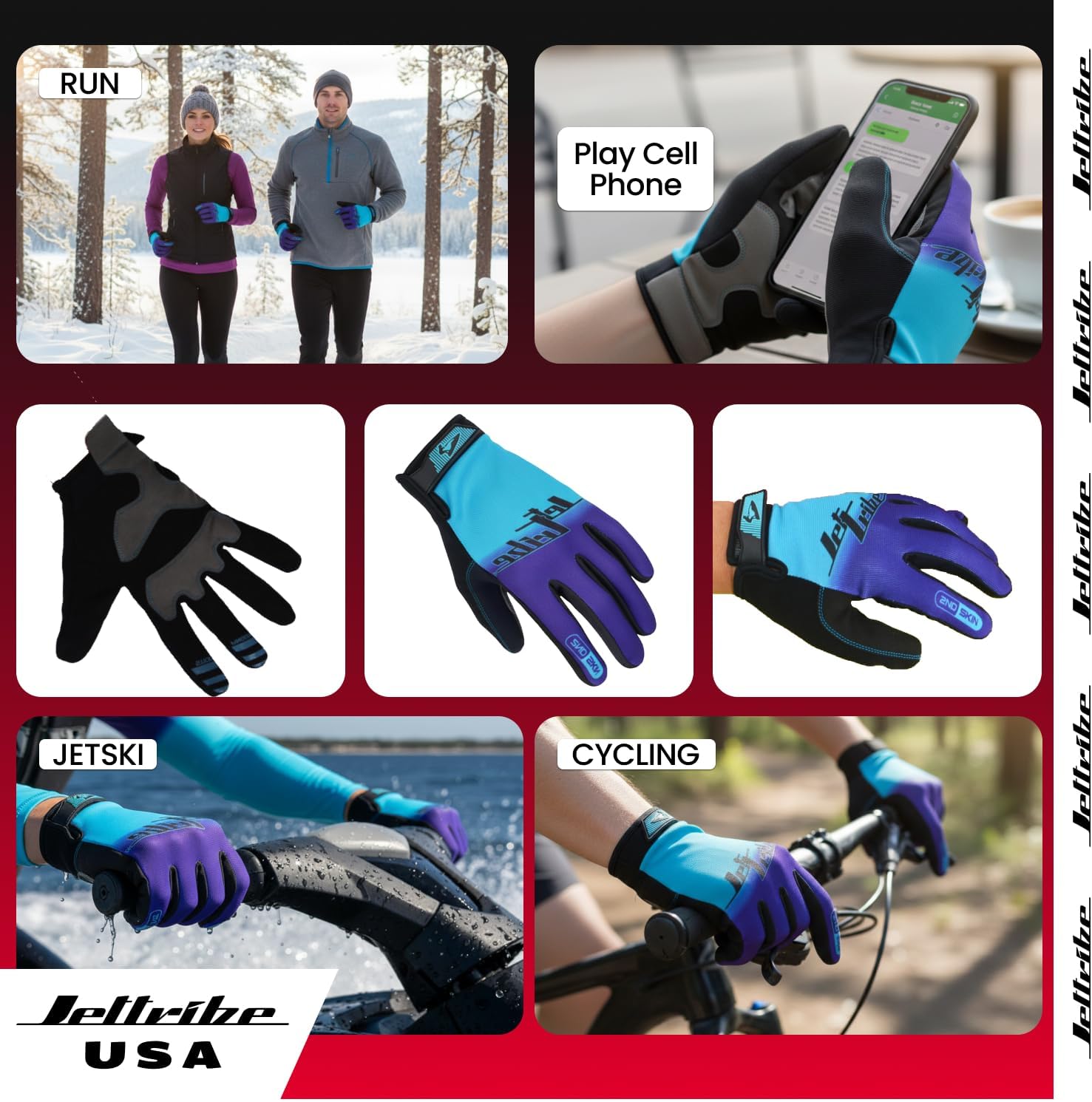 Jettribe Jet Ski PWC Gloves GP-30 Series - Breathable Fully Finger Gloves for Men, Women, and Youth | - Enhanced Grip and Comfort for Ultimate Watercraft Riding Experience - Purple/Teal (2XL)