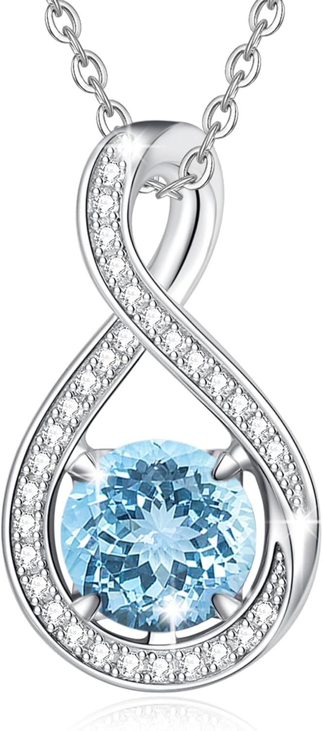 FANCIME Birthstone Necklaces for Women Fine Jewelry Sterling Silver Infinity Pendant Anniversary Birthday Mothers Day Gifts for Her Women Wife Mom Lady Daughter, Chain 16"+2" Extend