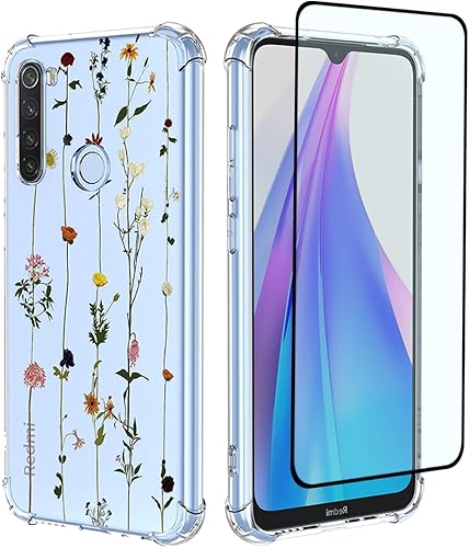 Funda para teléfono Redmi Note 8 (20192021) M1908C3JH M1908C3JGG con protector de pantalla, funda transparente con patrones de jardín de flores,