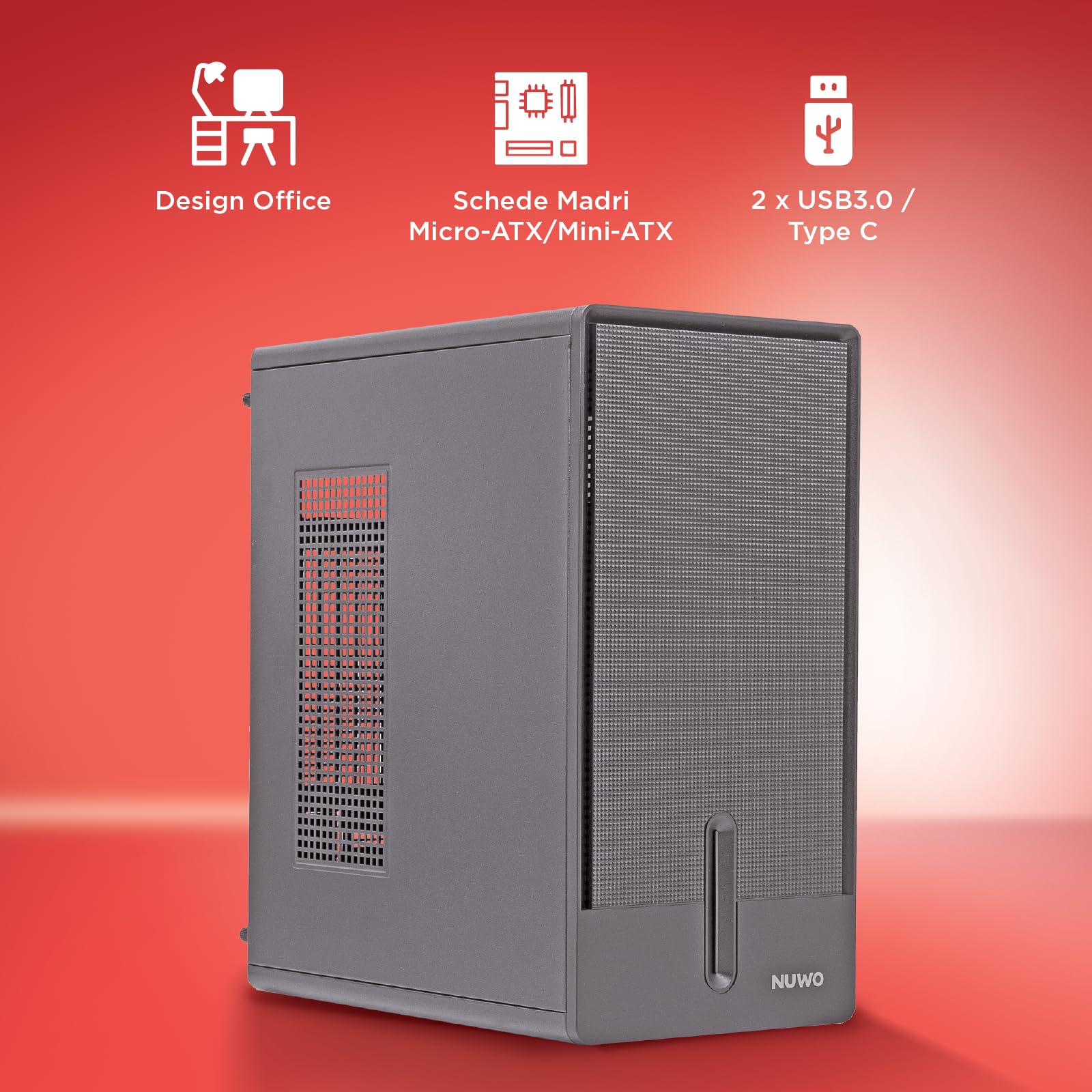 Nuwo Quartz QK200 Obudowa Micro-ATX bez zasilania, komputer PC kompaktowa mini wieża kompatybilna z MicroATX i Mini-ITX, USB 3.0, Type-C