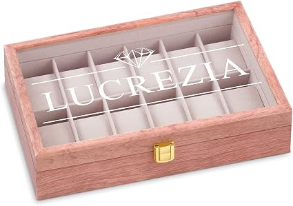 Maverton scatola porta orologi - con incisione personalizzata - rosa -  custodia per 12 orologi - in legno - idee regalo donna compleanno -  gioiello : Amazon.it: Orologi