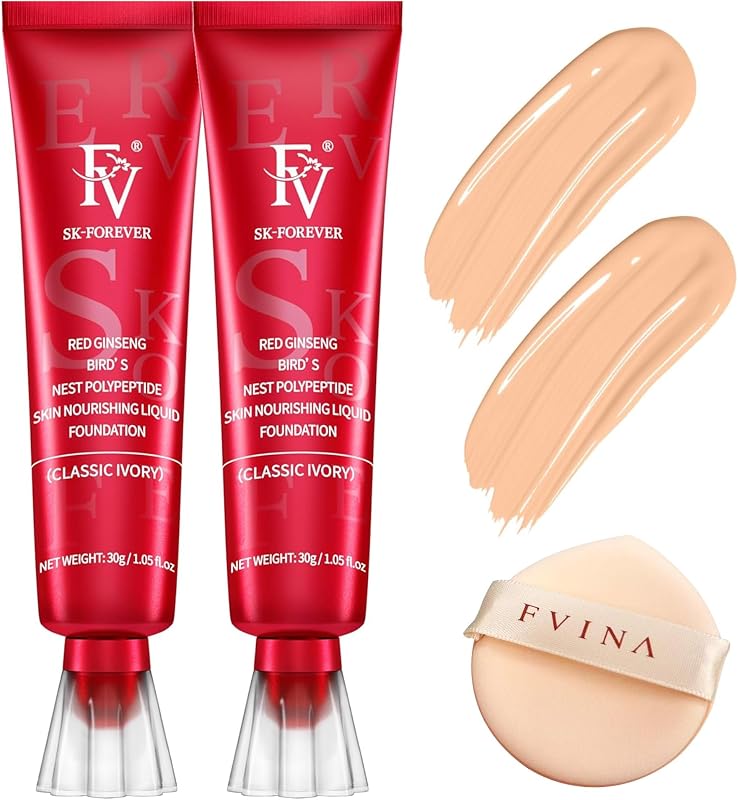 FV 2 Pack Waterproof Foundation, Lightweight & Medium Coverage Foundation with Matte Finish, Oil Control Long Lasting Liquid Foundation Makeup for Oily Normal Skin (Classic Ivory, 1.05 fl.oz)