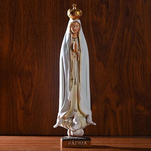Virgin Mary Our Lady Of Fatima Statue, Resin Grace Blessed Virgin Mary Statue Religious Figurine Sculpture, Magnificent Workmanship Crafted In Great Detail For Home Decorations - 21cm