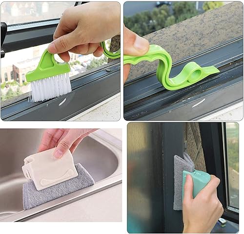 Miniatura 4 de ICEYLI Juego de cepillos de limpieza de rieles para ventanas y puertas correderas, plumero para persianas de ventana, barredora 2 en 1, herramientas