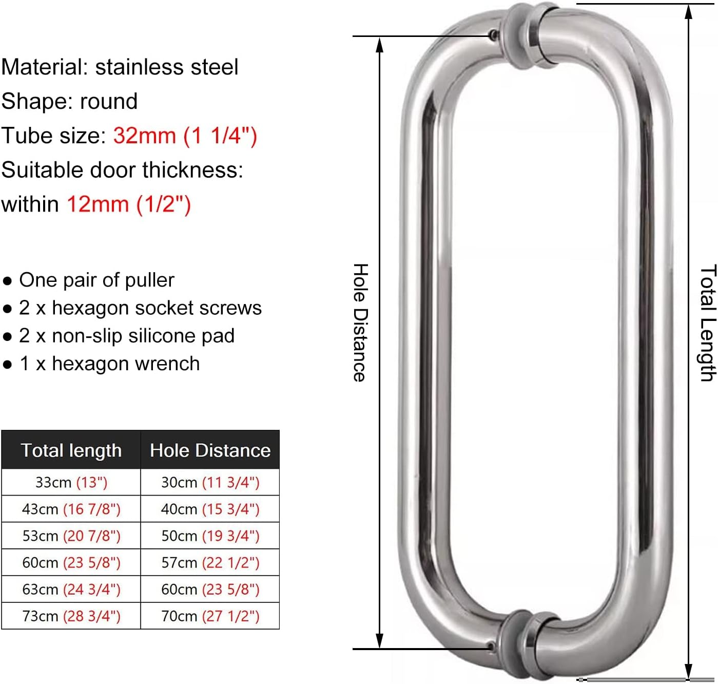 Interior External Barn Door Handle, Heavy Duty Double Sided Push Pull Glass Door Handles for Commercial Exit Doors, Easy to Install Push Bar and Pull Handle (Sier 73Cm (28 3/4In)*70Cm)