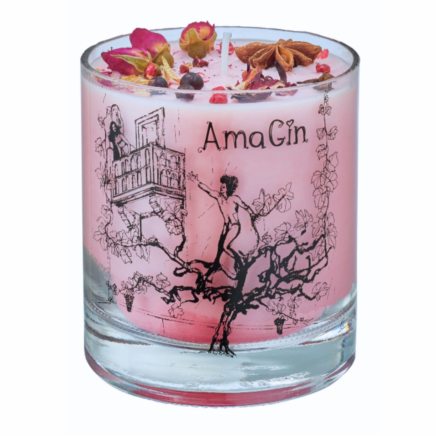 AmaCandle Pink Flavour – Duftkerze aus Sojawachs in recycelter Amagin-Flasche – handgefertigt – 100 % natürlich – reine ätherische Öle – Höhe 11 cm, Durchmesser 9 cm, hergestellt in Italien (Rosa)