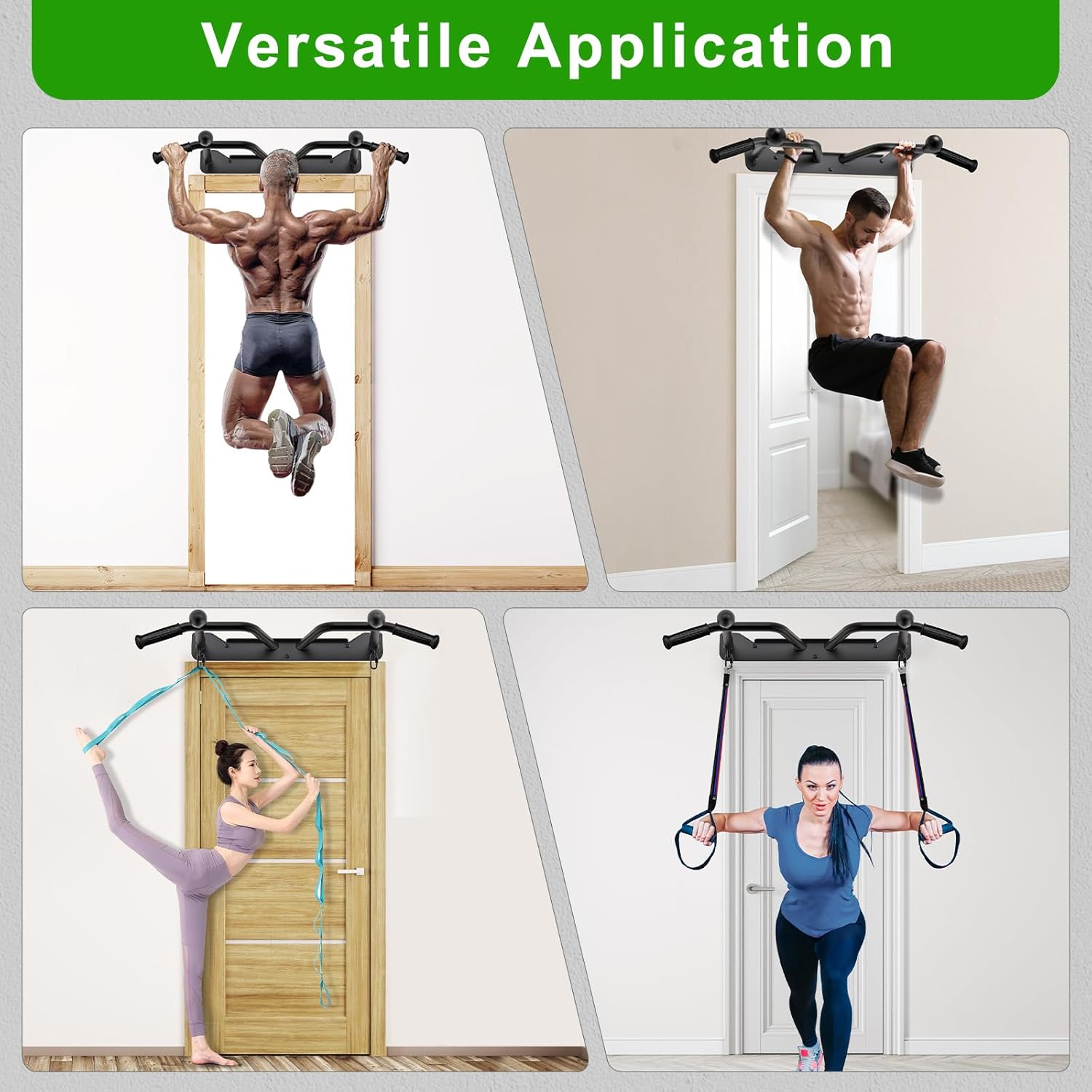 seleware heavy duty welded pull up bar, versatile doorway wall mount, joist mounted, and ceiling mounted chin up bars, thick metal sturdy construction for full body workouts support 500 lbs d: wall mount pull up bar with 2 rings & balls