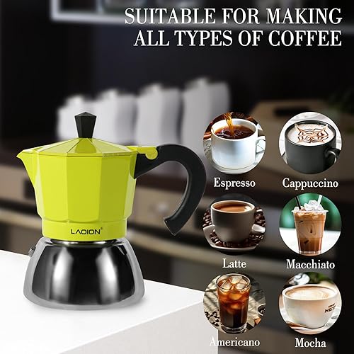Miniatura 4 de Máquina de café expreso para estufa, olla moka de 3 tazas, máquina de café expreso compatible con cocinas de inducción, 5.1 fl oz de acero
