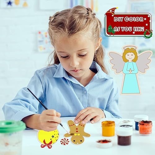 Miniatura 3 de Artmag 50 piezas de adornos de Navidad de madera sin acabar, rebanadas de madera con agujeros para niños, manualidades, centros de mesa, decoración