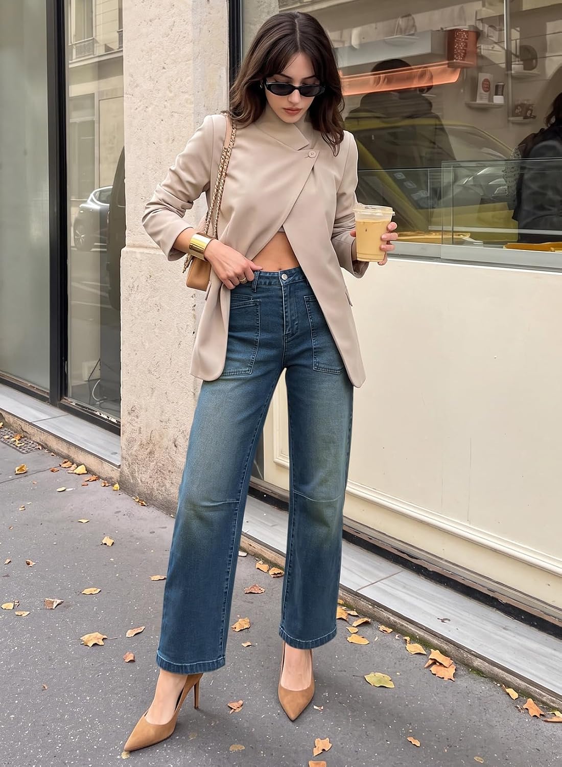 EVALESS Barrel Jeans Women Baggy Stretchy Cropped Denim Pants image 3