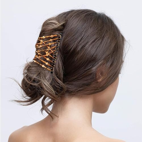 Miniatura 5 de 5 piezas de peine mágico para el cabello, elástico, doble peine elástico con cuentas para mujeres y niñas, peinado vintage, accesorios multiusos