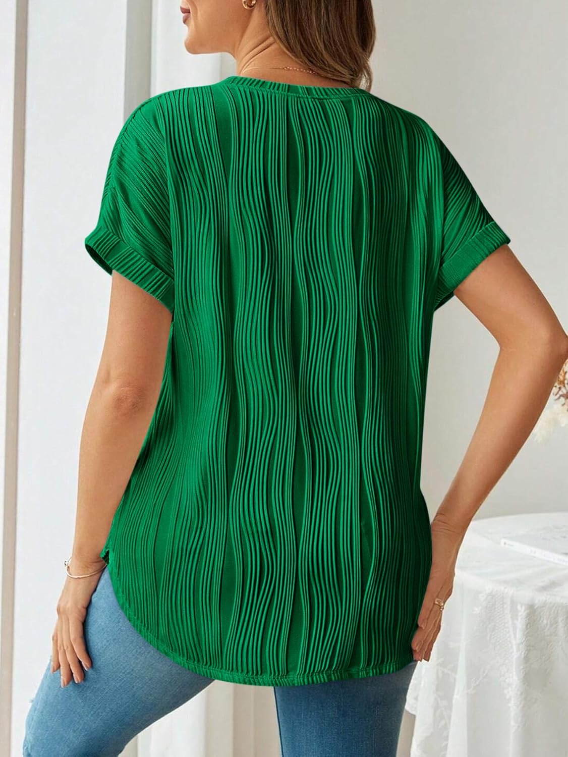 Womens Maternity Shirts Casual Textured Short Sleeve Crew Neck Spring Summer Pregnancy Tops S-XXL - Image 3