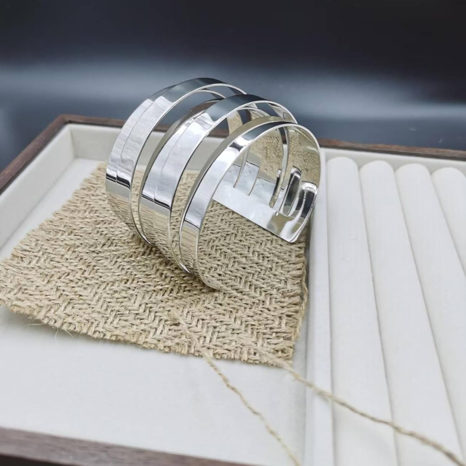 14K Gold Plated Cuff Wide Bangle for Women,Simple Geometric Adjustable Statement Open Bracelet Personality Cyberpunk Band Party Jewelry Gifts - Image 4