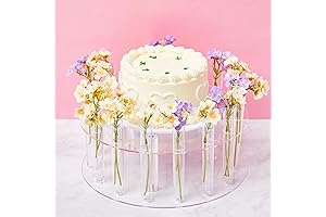 Sintuff Crystal Clear Floral Crown Cake Display Stand with Flower Tube Vases...