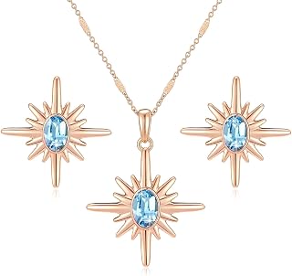 EVEVIC Dainty Austrian Crystals Star Pendant Necklace Earrings for Women 14K Gold Plated Stud Earrings Hypoallergenic Jewelry Set