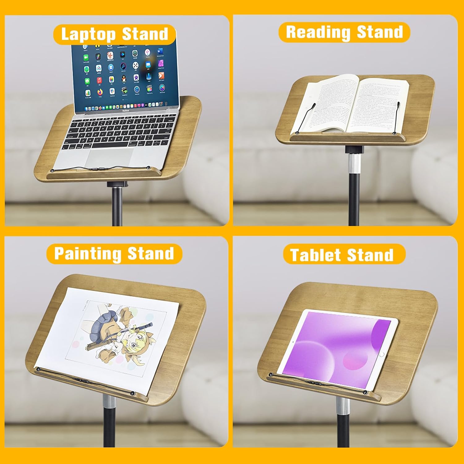 Book Stand for Reading, 4-in-1 Music Stand for Sheet Mmusic, Book Holders for Reading Hands Free, Projector Stand with 180° Rotation Height Adjustable Book Holder Stand for Cookbooks, Laptop