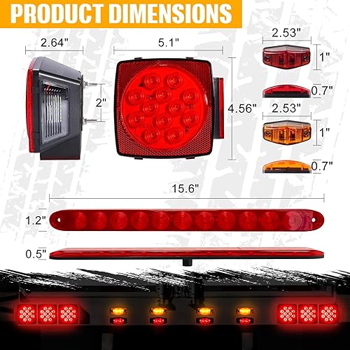 Miniatura 7 de Kit completo de luz LED para remolque Gonice, kit de luz sumergible súper brillante para bote con luces traseras cuadradas, luces marcadoras, barra