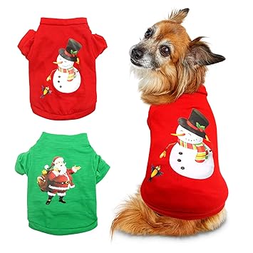 HYLYUN 2 Pieces Dog Christmas Clothes - Small Dog Christmas Shirt Puppy Pet Santa & Snowman Costume for Small Dogs and Cats M