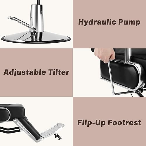 Miniatura 21 de Silla de peluquero profesional reclinable para estilista de peluqueros hidráulica de alta resistencia giratoria de 360 grados, altura ajustable