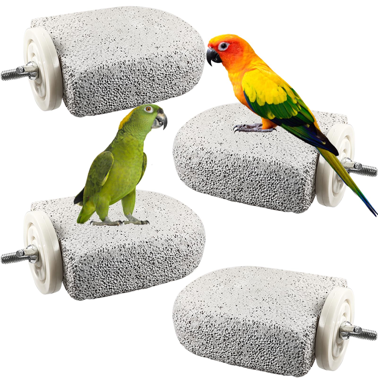 4 Pack Bird Beak Grinding Calcium Stone, Parrot Cage Perch Stand Platform Foot Claws Trimmer, Parrot Teething Stone Toy, Bird Cage Accessories for Parakeet, Hamster, Chinchilla, Small