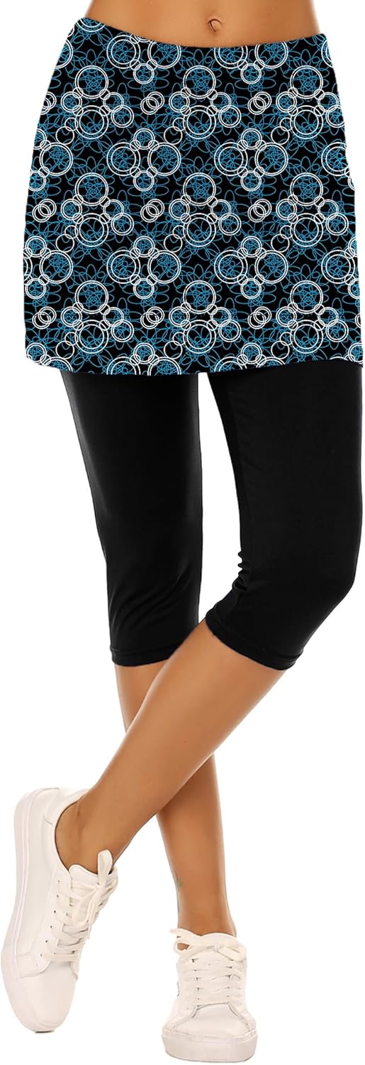 Ekouaer Skirted Leggings for Women Tennis Golf Skorts Capris Gym Yoga Legging with Skirts