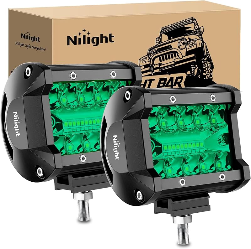 Faróis auxiliares LED Nilight 60 W verdes com facho combinado spot e flood – Kit com 2 unidades