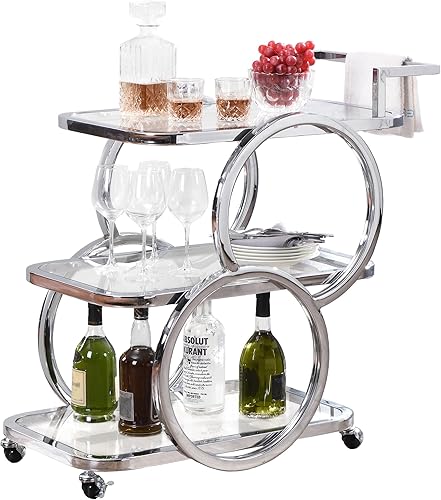 Miniatura 6 de Home Bar - Carritos de servicio de 3 niveles con ruedas, carritos de bar móviles para el hogar, cocina, comedor, sala de estar, fiesta, cromo