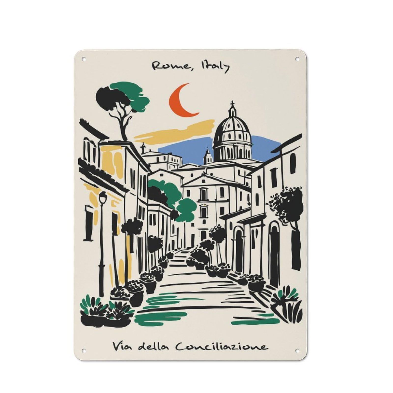 Junmoney Style-12 Tin Wall Plaque 40X30cm With Via Della Conciliazione, Rome For Pub Or Café, For Hospitality Wall Decor Collectors