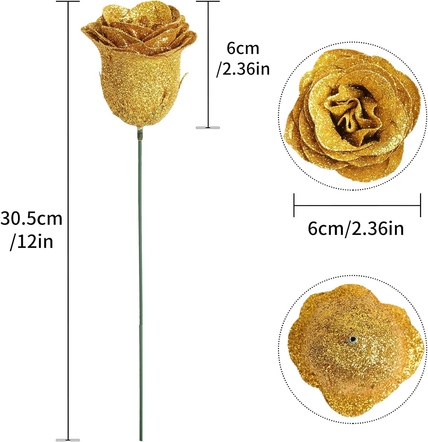 Gold Roses,30pcs Sparkle Roses Gold Flowers Artificial Roses with Stems for Crafts Wedding Bouquet Party Home Decor(Gold) - Image 3
