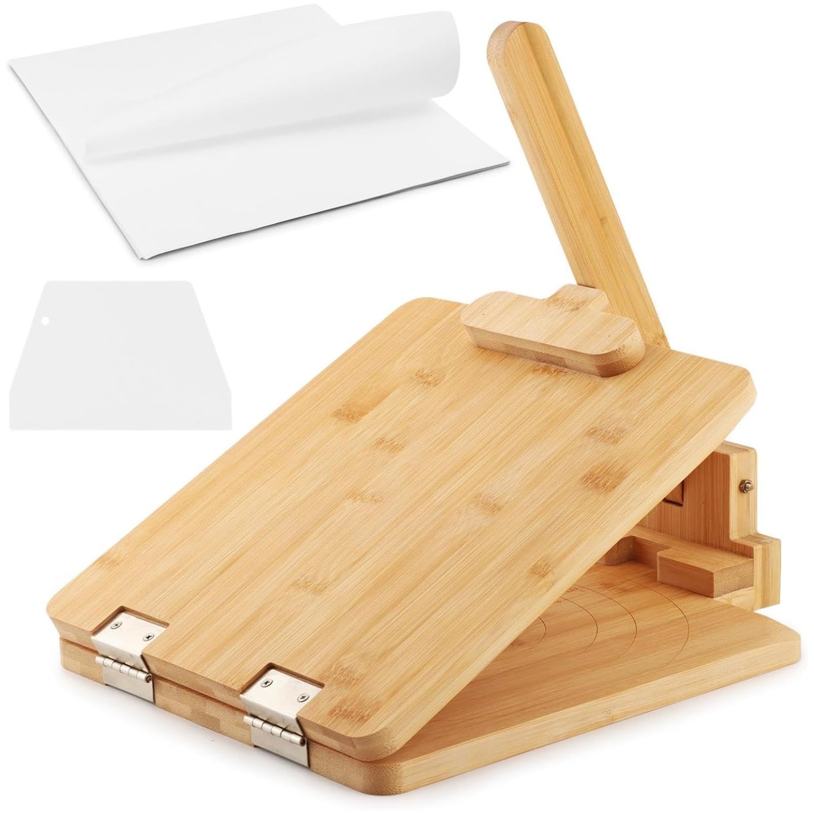 Photo 1 of 10 Inch Square Bamboo Tortilla Press Set with 60 Pc Parchment Paper, Heavy Duty Tortillera for Mexican Tacos, Roti, Burrito & Patacones