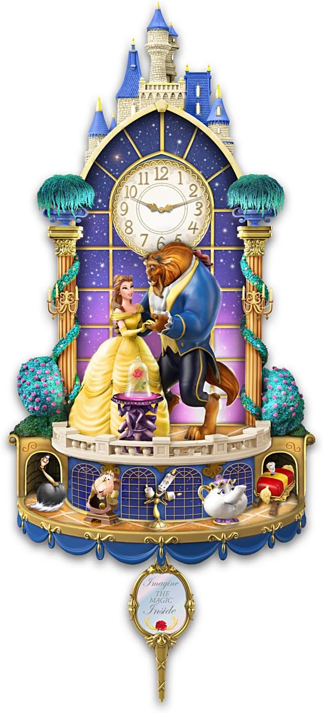 The Bradford Exchange Disney Beauty and The Beast Happily Ever After Illuminated Hand-Sculpted Wall Clock
