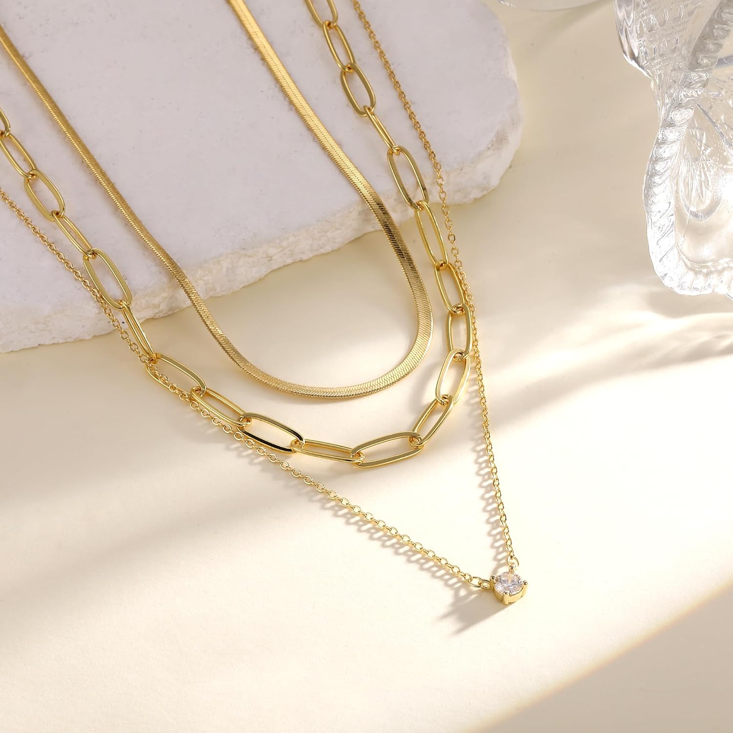 Gold Layered Necklaces for Women Necklace Stack 14 Gold Plated Hypoallergenic Non Tarnish Waterproof Lightweight Dainty Pendant Jewelry Set Trendy Gift Accessories for Women gold1 image 8 of 9 B0FJ1RG1LY